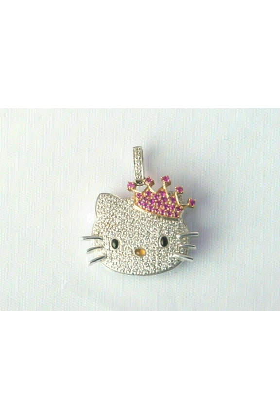 'Hello Kitty' Pendant 2Ct Round Cut CZ 14K Two Tone Gold Plated