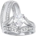 thumbnail image 1 of Sparkle Jewels His and Her 3 Piece TRIO Sterling Silver CZ Wedding Engagement Ring Set, 1 of 5