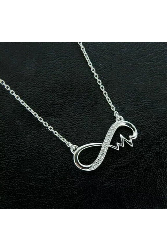 Infinity Wedding Annivesary Necklace Round Cut Cubic Zirconia 14K White Gold Plated