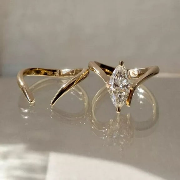 Sparkle Jewels Marquise Cut CZ Wedding Ring Bridal Set 14K Yellow Gold Plated