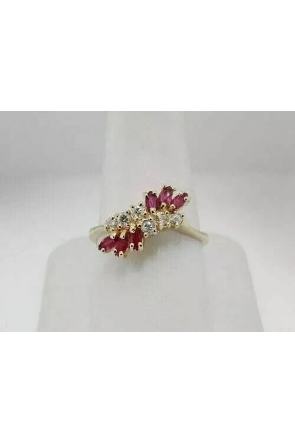 Marquise Cut Ruby Cocktail Wedding Band Ring 14K Yellow Gold Plated