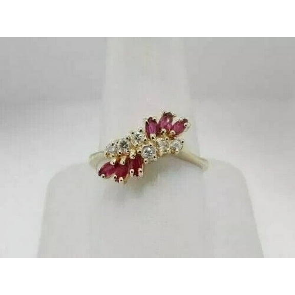 Sparkle Jewels Marquise Cut Ruby Cocktail Wedding Band Ring 14K Yellow Gold Plated