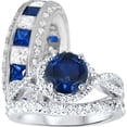 thumbnail image 1 of Sparkle Jewels Men's & Women's 14K White Gold Finish Round Cut Blue CZ Trio Ring Set, 1 of 6