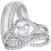 Sparkle Jewels Pear Cut CZ His & Her Wedding Trio Ring Set 14K White Gold Finish