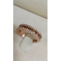 Sparkle Jewels Rose Gold Finish Brown & White CZ Eternity Band – Elegant Stacking Ring for Women