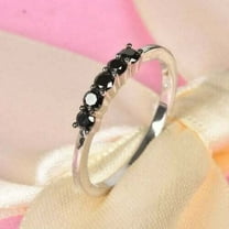 Sparkle Jewels Round Black Cubic Zirconia Five Stone Dainty Band Ring 14K White Gold Finish