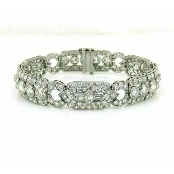 Sparkle Jewels Round Cubic Zirconia Art Deco Unisex Bracelet 14K White Gold Finish Silver