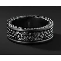 Sparkle Jewels Round Cubic Zirconia Black Cubic Zirconia Men's Eternity Wedding Band Ring 14K Black Gold Finish Silver