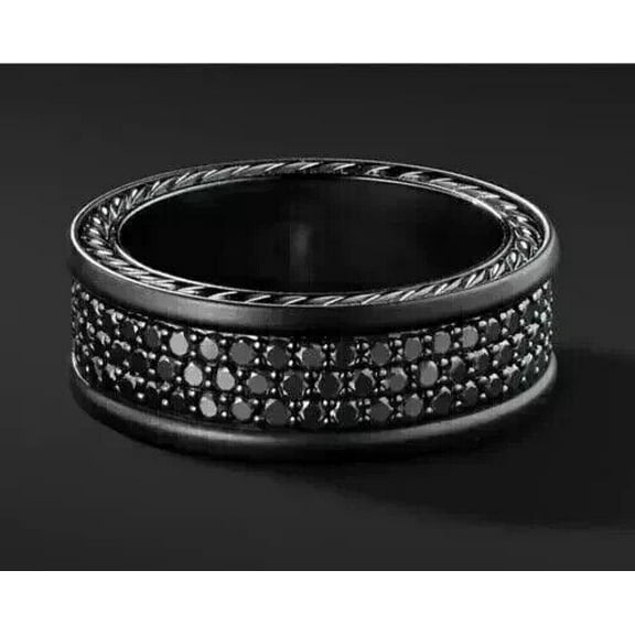 Sparkle Jewels Round Cubic Zirconia Black Cubic Zirconia Men's Eternity Wedding Band Ring 14K Black Gold Finish Silver