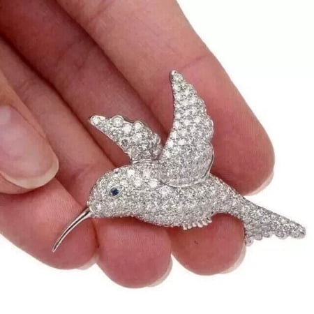 Sparkle Jewels Round Cubic Zirconia Humming Bird Brooch Pin 14K White Gold Finish