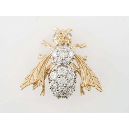 Sparkle Jewels Round Cubic Zirconia Small Designer Bee Brooch Pin 14K Yellow Gold Finish