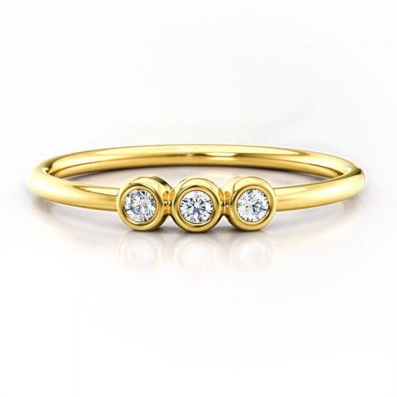 Sparkle Jewels Round Cubic Zirconia Three Stone Bezel Set Engagement Ring 14K Rose Gold Finish