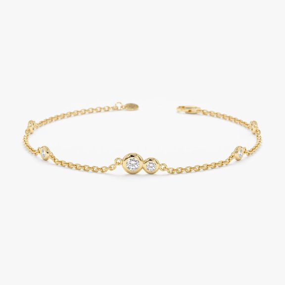 Sparkle Jewels Round Cubic Zirconia Women's Bezel Set Station Bracelet 14K Yellow Gold Finish