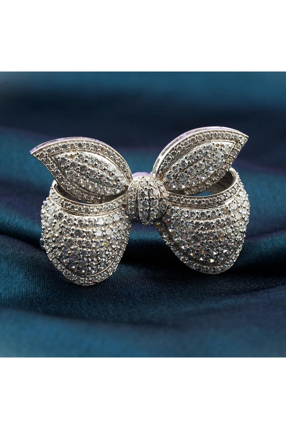 Round Cubic Zirconia Women's Bow Designer Brooch 14K White Gold Finish Silver