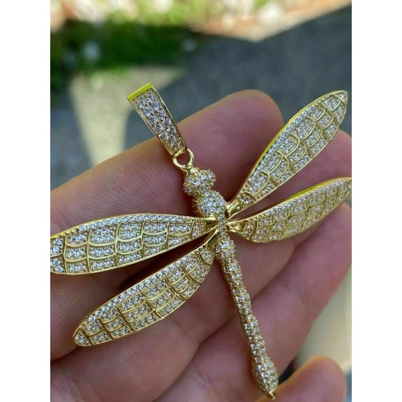 Sparkle Jewels Round Cubic Zirconia Women's Dragonfly Pendant Necklace 14K Yellow Gold Finish Silver
