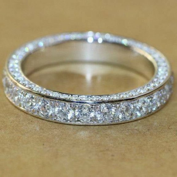 Sparkle Jewels Round Cubic Zirconia Women's Full Eternity Wedding Band Ring 14K White Gold Finish