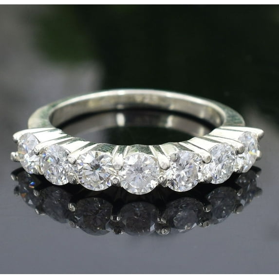 Sparkle Jewels Round Cubic Zirconia Women's Half Eternity Ring 14K White Gold Plated