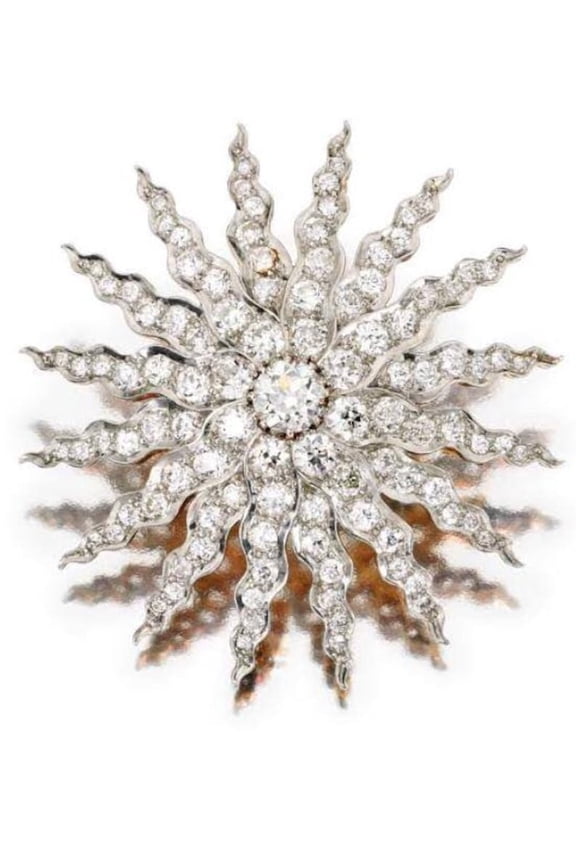 Round Cubic Zirconia Women's Sunburst Brooch 14K White Gold Finish Silver