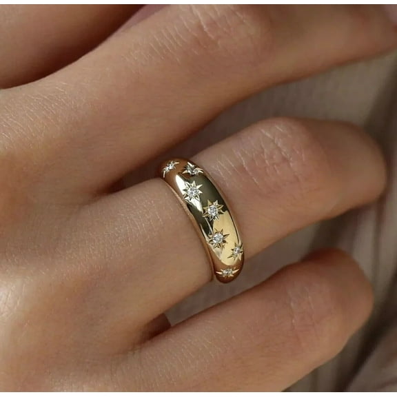 Sparkle Jewels Round Cut 1Ct CZ Women's Wedding Band Ring 14K Yellow Gold Plated