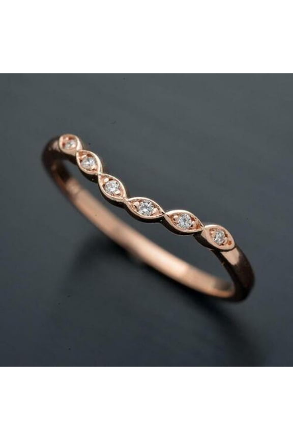 Round Cut Cubic Zirconia Curved Style Wedding Band Ring 14k Rose Gold Finish Silver