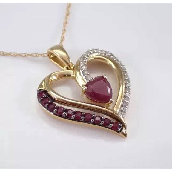 Sparkle Jewels Round Cut Red Ruby Women's Heart Pendant 14k Yellow Gold Plated Free Chain 18"