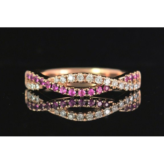 Sparkle Jewels Round Cut Lab Created Ruby Twisted Anniversary Band Ring 14K Rose Gola Plated