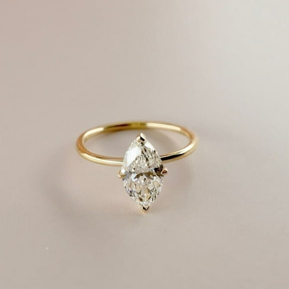 Sparkle Jewels Solitaire Marquise Cut Cubic Zirconia Engagement Ring In 14K Yellow Gold Plated for Women