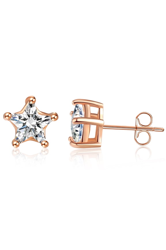 Star Stud Earrings 925 Sterling Silver 5 Prong Star Earrings 14k Rose Gold Plated