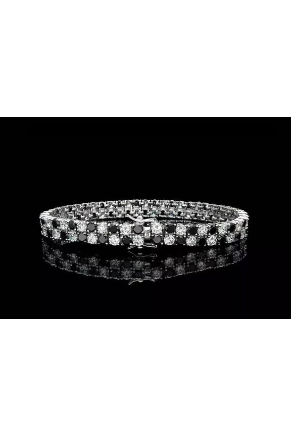 Tennis Link Men's Bracelet 14K White Gold Plated Round Cut Black Diamond
