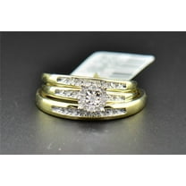 Sparkle Jewels Trio Set His Hers Matching Engagement Ring Wedding Band 14K Yellow Gold Finish