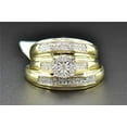 thumbnail image 1 of Sparkle Jewels Trio Set His Hers Matching Engagement Ring Wedding Band 14K Yellow Gold Finish, 1 of 6