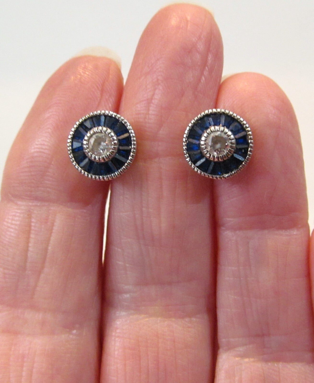 Sparkle Jewels Vintage Sterling Silver Clear Round Blue Cubic Zirconia Stud Earrings