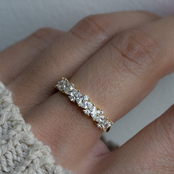 Sparkle Jewels Wedding Stacking Band Ring in Marquise Cut Diamond 14k Yellow Gold Plated Silver