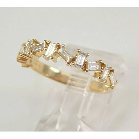 Sparkle Jewels White Cubic Zirconia Half Eternity Wedding Band Ring 14K Yellow Gold Finish