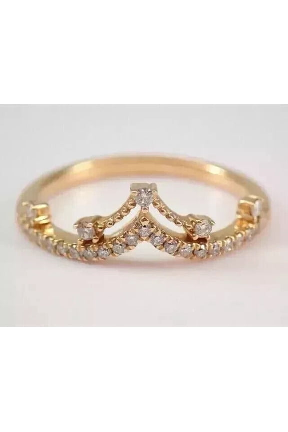 White Diamond Round Cut V Shaped Women Wedding Ring 14K Yellow Gold Plated