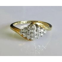 Sparkle Jewels White Round Cut Diamond Engagement Cluster Ring 14K Yellow Gold Plated