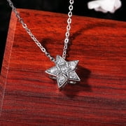 Sparkle Jewels White Round Cut Diamond Star Womens Pendant Necklace 14k White Gold Plated