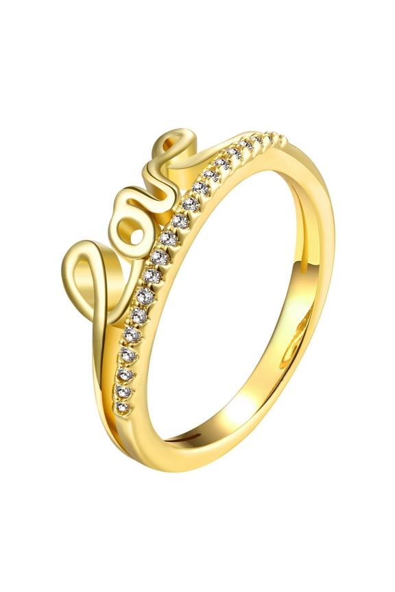 Women's 14K Yellow Gold Plated CZ Vogue Engagement Love Ring