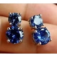thumbnail image 1 of Sparkle Jewels Women's Blue Cubic Zirconia Two Stone Push Back Stud Earrings 14K White Gold Finish, 1 of 2
