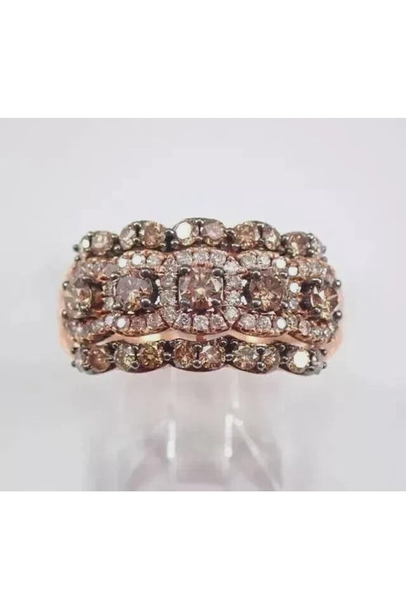Women's Brown & White CZ Cluster Ring Set in Rose Gold Finish Vintage-Inspired Bridal or Fashion Jewelry