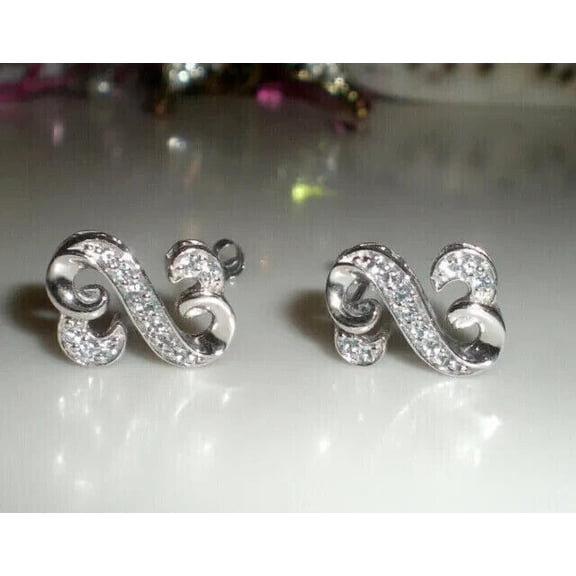 Sparkle Jewels Women's Cubic Zirconi Valentines Special Open Heart Stud Earrings 14K White Gold Finish