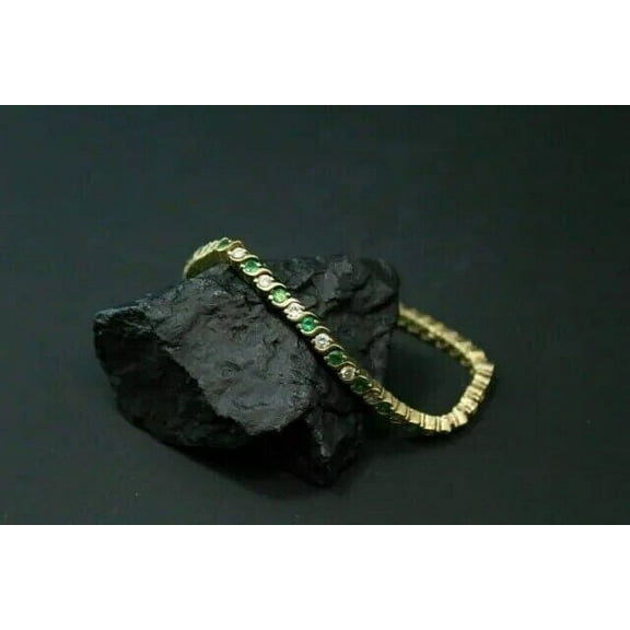 Sparkle Jewels Women's Round Lab Created Green Emerald Elegant Tennis Bracelet 14k Yellow Gold Plated