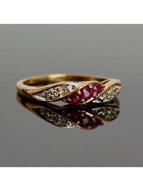 Women's Wedding Band Ring Round Cut Red Ruby & Diamond 14k Yellow Gold Plated