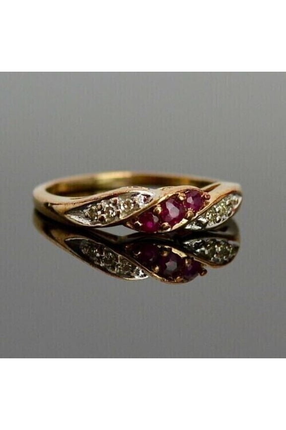 Women's Wedding Band Ring Round Cut Red Ruby & Diamond 14k Yellow Gold Plated