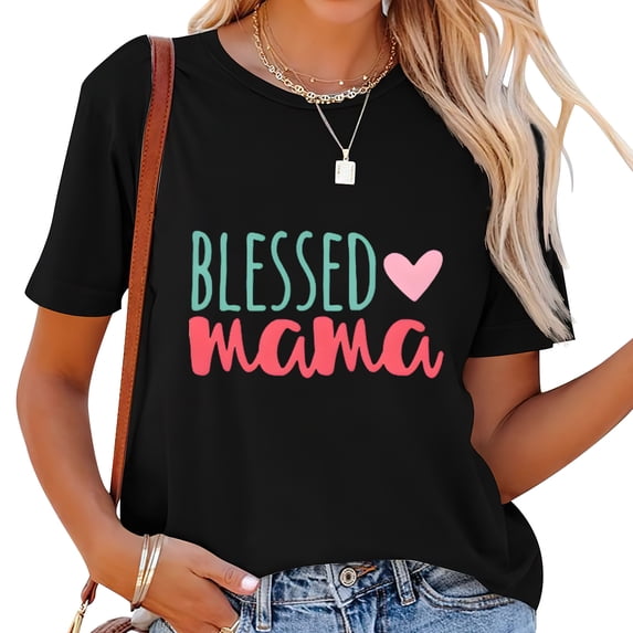 Blessed Mama Fashionable Women's Short Sleeve T-Shirt with Graphic Design - Comfortable and Trendy Summer Top for Women