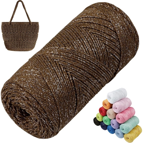 Sparkle Macrame Cord 1.5mm x 306 Yards Cotton Glitter Yarn for Crocheting Bags, Crochet Knitting, Wall Hangings, Plant Hangers, DIY Crafts (Brown) Brown