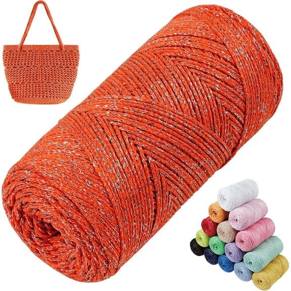 Sparkle Macrame Cord 1.5mm x 306 Yards Cotton Glitter Yarn for Crocheting Bags, Crochet Knitting, Wall Hangings, Plant Hangers, DIY Crafts (Orange) Orange