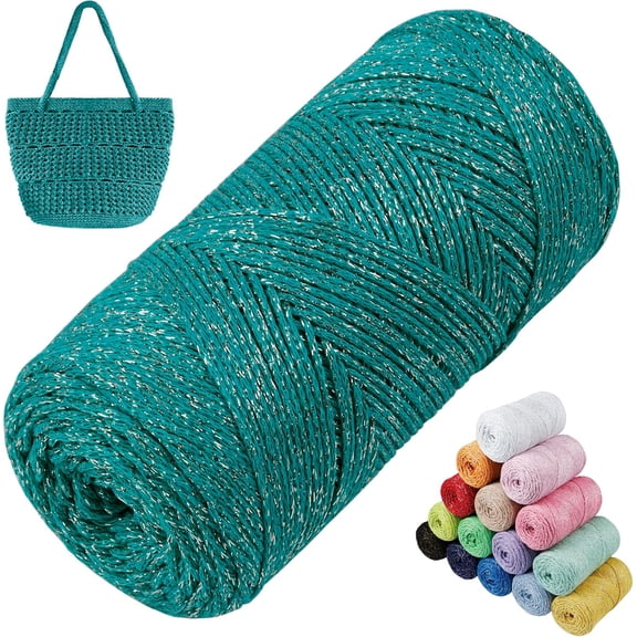 Sparkle Macrame Cord 1.5mm x 306 Yards Cotton Glitter Yarn for Crocheting Bags, Crochet Knitting, Wall Hangings, Plant Hangers, DIY Crafts (Peacock Green) Peacock Green X