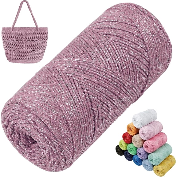 Sparkle Macrame Cord 1.5mm x 306 Yards Cotton Glitter Yarn for Crocheting Bags, Crochet Knitting, Wall Hangings, Plant Hangers, DIY Crafts (Pink Purple) Pink Purple