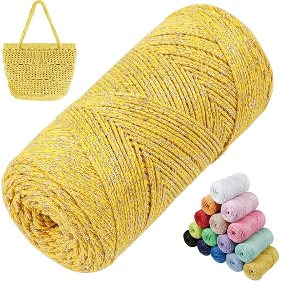 Sparkle Macrame Cord 1.5mm x 306 Yards Cotton Glitter Yarn for Crocheting Bags, Crochet Knitting, Wall Hangings, Plant Hangers, DIY Crafts (Yellow) Yellow
